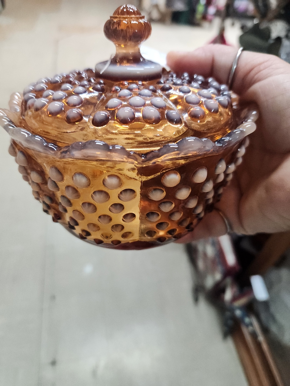 Fenton Amber Hobnail Glass Covered Dish